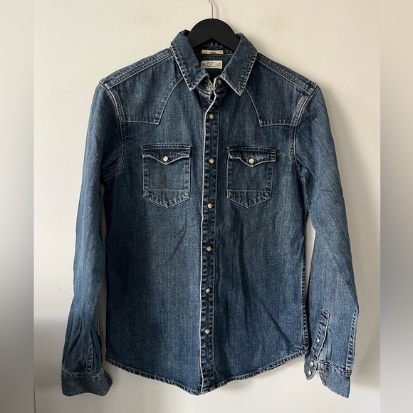All-Saints Duncan LS Shirt Western Denim Button-Up Shirt Slim Fit XS - Picture 1 of 10